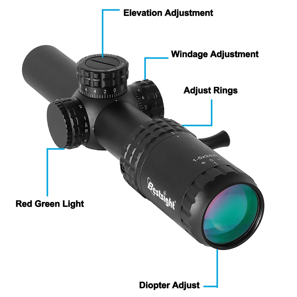 1-5x24 LPVO Tactical Scope SFP Rifle Scope Illuminated Reticle Optics Hunting Scope with 11/20mm Picatinny Rail