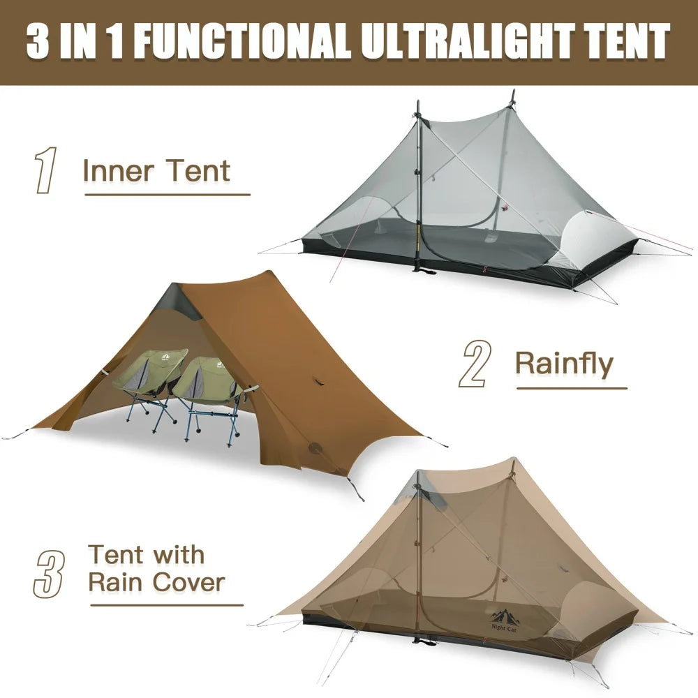Night Cat Ultralight Tent 2 Persons for Professional Backpacker Hiker 3 LBS Only Lanshan Backpacking Bivvy Ground Tent Heavy Rain Waterproof Trekking Pole Not Included
