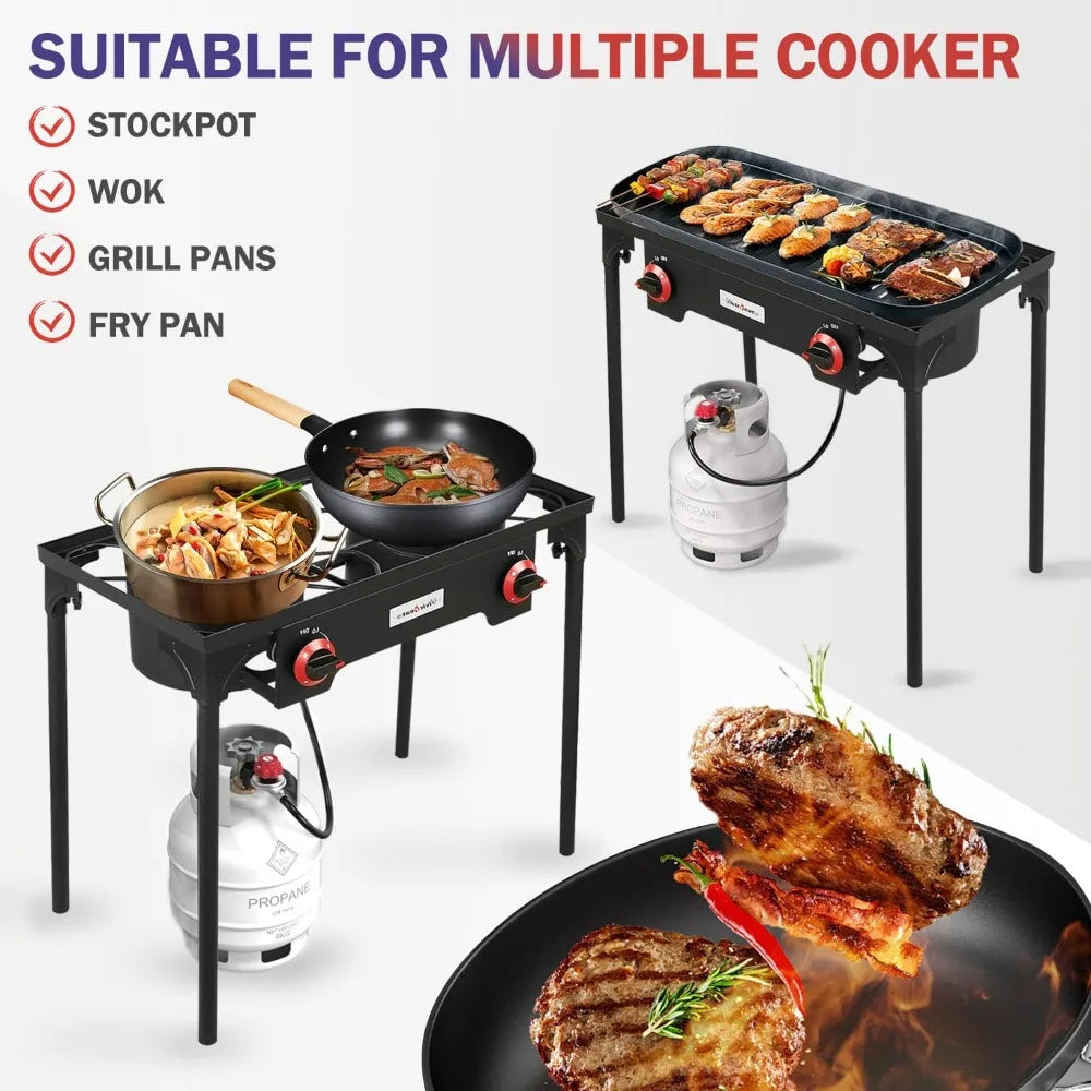 2 Burner Propane Grill Portable Gas Stove for Camping Backyard BBQ Outdoor Cooking