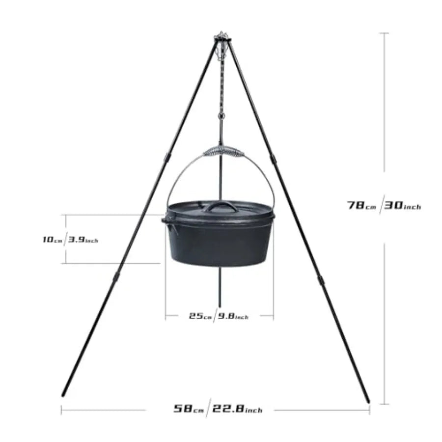 4.5Qt camping dutch oven with lid cast iron dutch oven Lifter Handle Camping Tripod Cast Iron Camping Cookware, Camping Oven -
