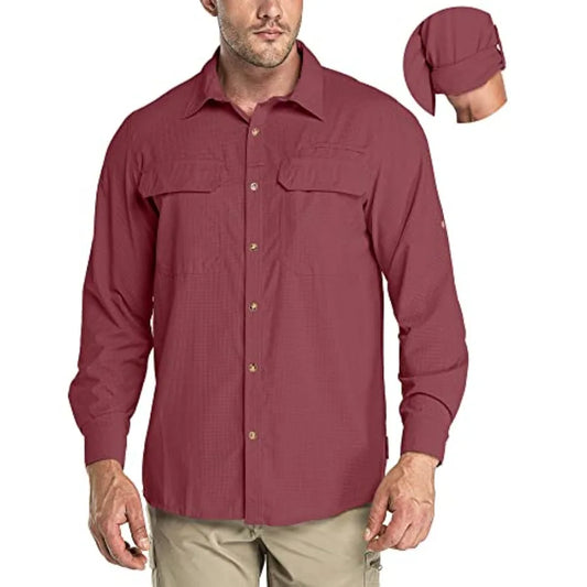 33000Feet Men's Long Sleeve Sun Protection Shirt UPF 50+ UV Quick Dry Cooling Fishing Shirts for Travel Safari Camping Hiking