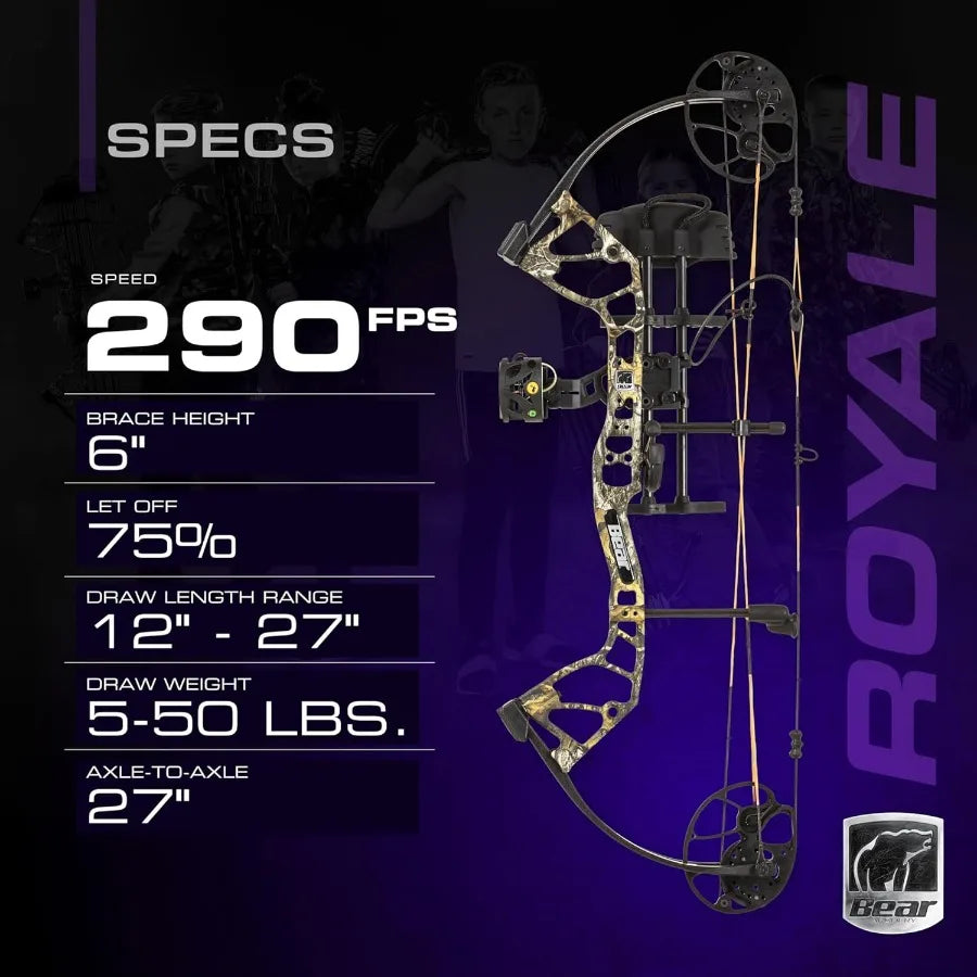 Archery Royale Ready to Hunt Compound Bow Package for Adults and Youth 12 27 Draw Length 550 Lbs Draw Weight Up to 290 FPS
