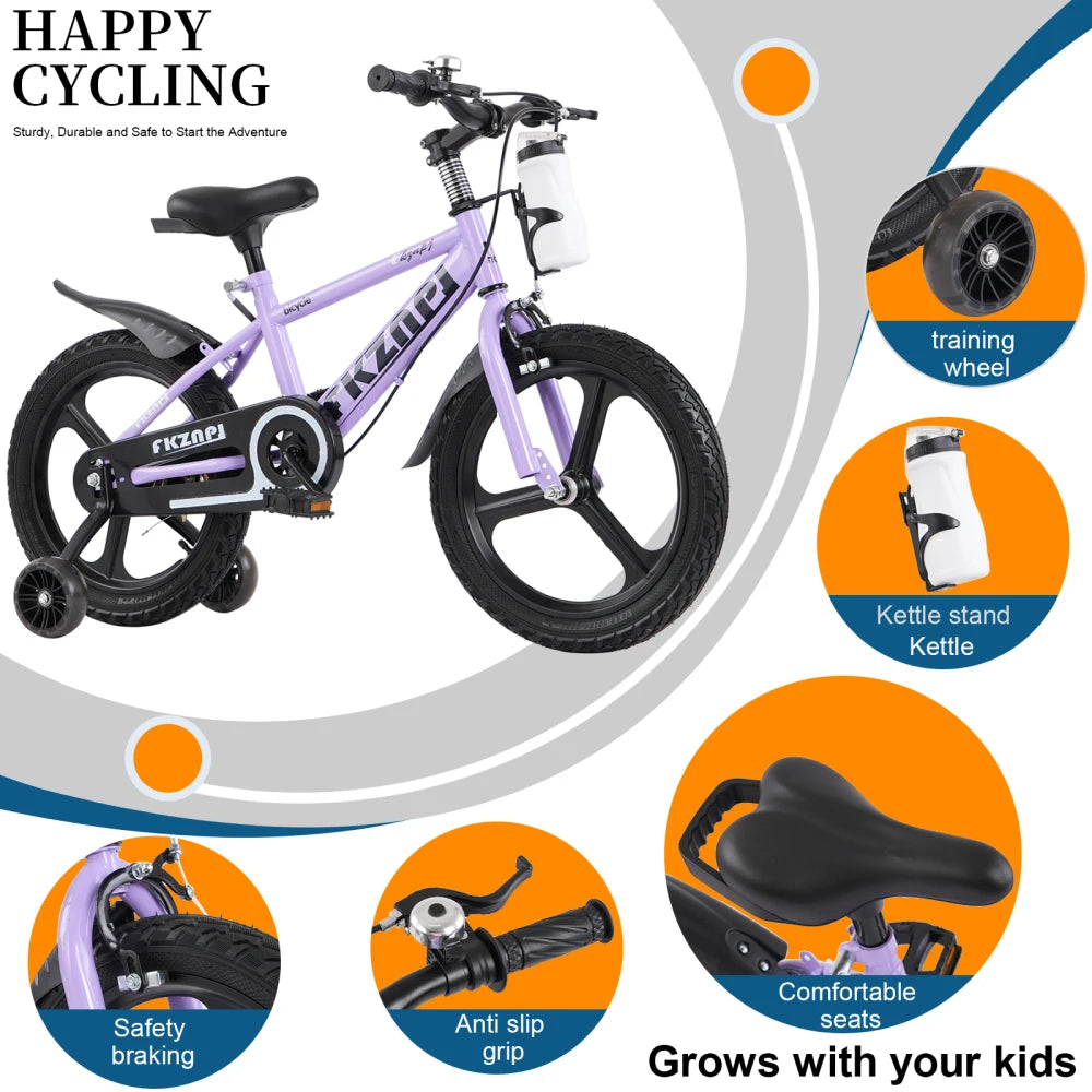 Kids Bike 18 Inch – High Carbon Steel Frame, Magnesium Alloy Wheels, Training Wheels with Night Glow, Adjustable Seat, Water Bottle – Girls & Boys Bicycle Ages 3-9, Toddler Bike