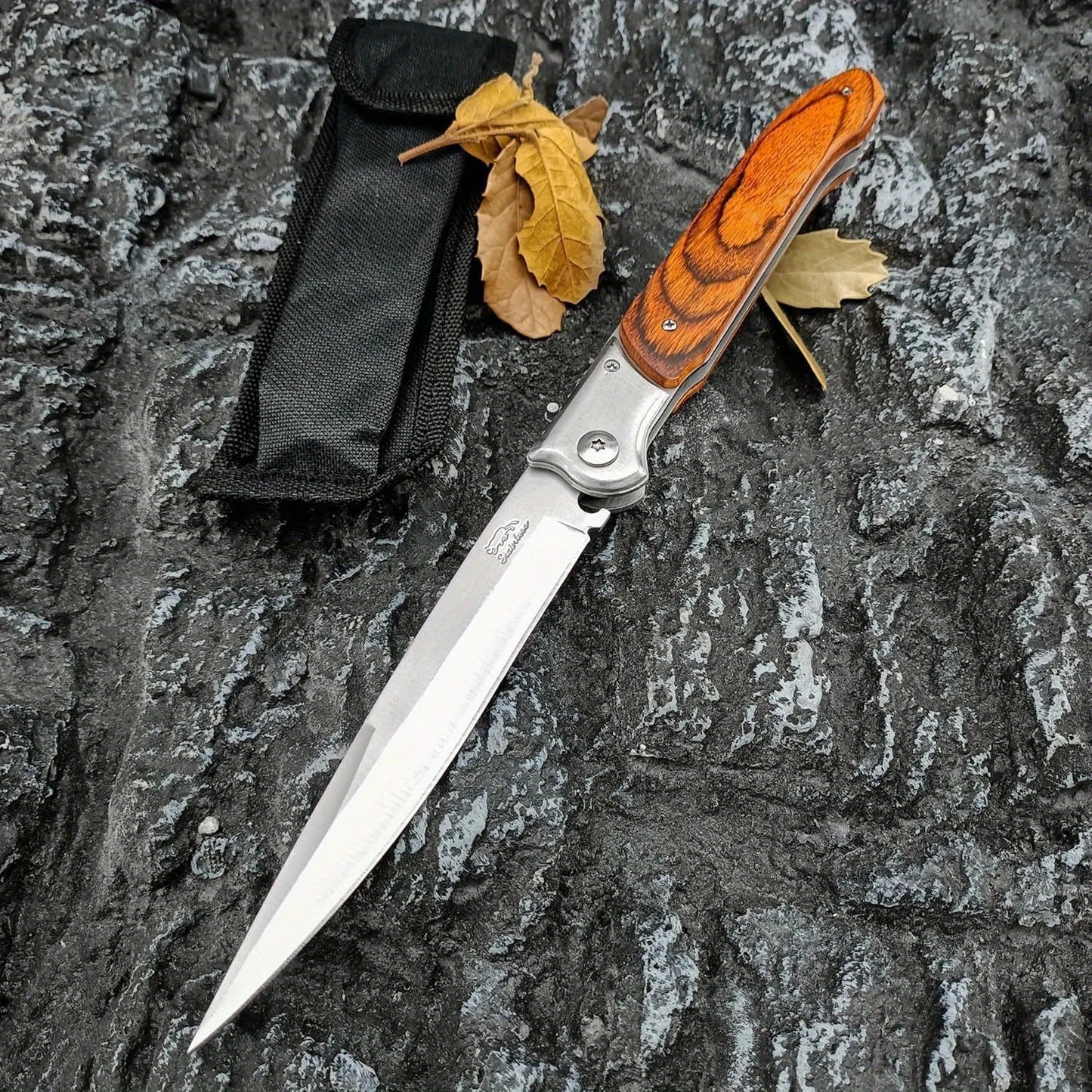 12" Large Folding Pocket Knife, EDC Knife, Stainless Steel Blade and Wooden Handle Folding Knife for Men Outdoor Camping Hunting