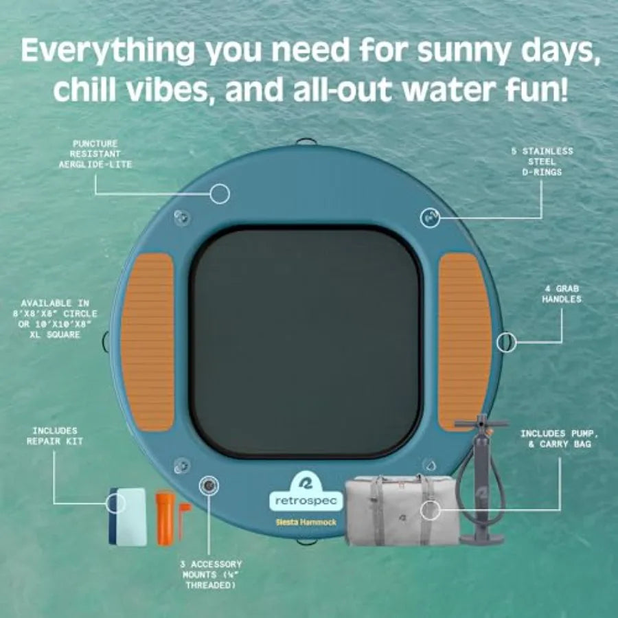 8' 10' XL Inflatable Water Platform Floating Dock with Cooling Mesh Center for Adults Lake Ocean Use Puncture-Resistant Pool Fl