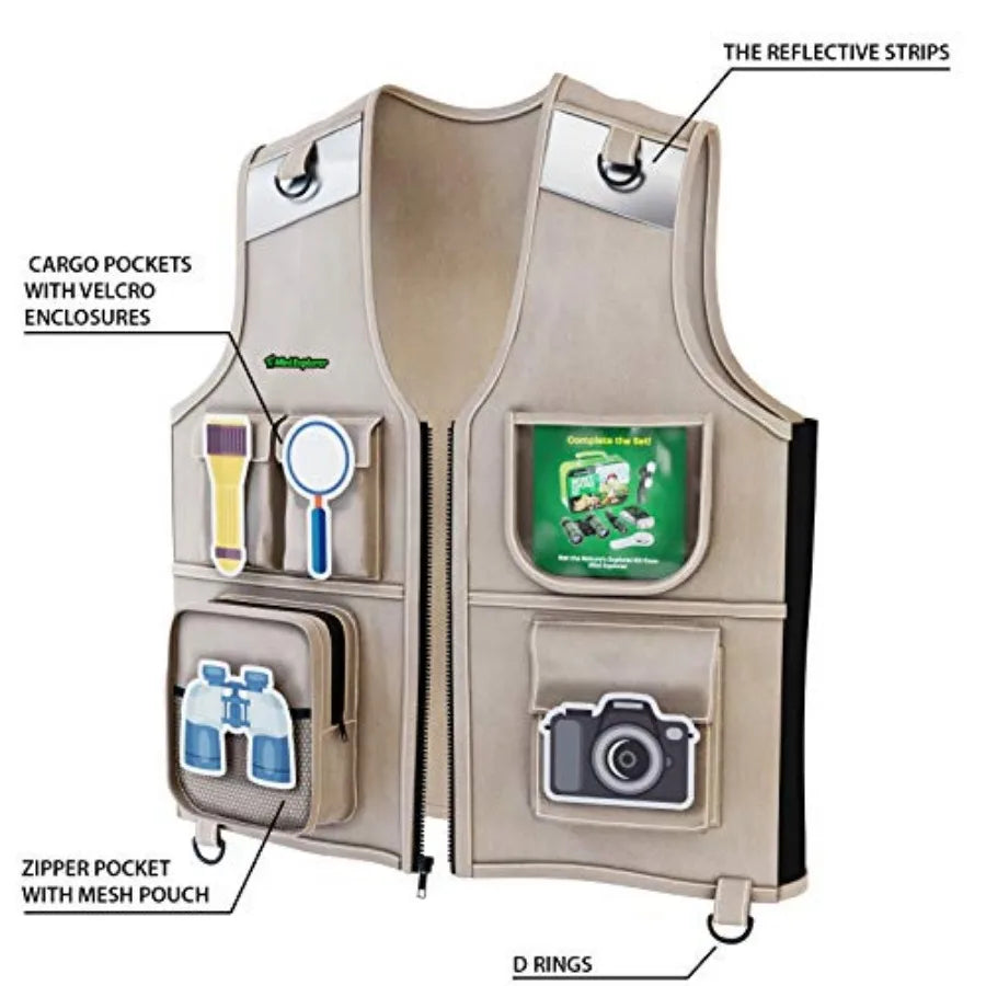 Explorer Vest and Hat Costume - Backyard Safari Cargo Vest Kid Outdoor Activity - Gifts for Young,Boys and Girls Ages 3-6