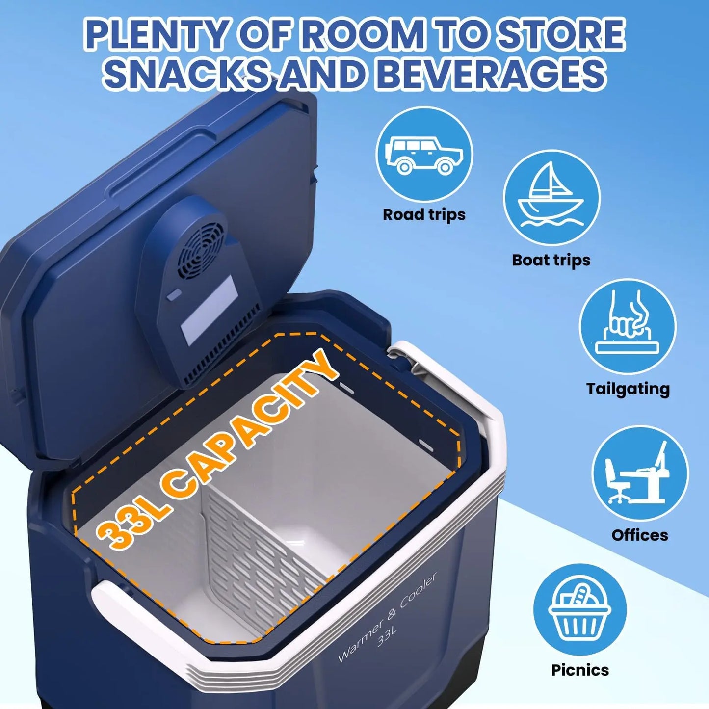 35QT Electric Cooler, Portable Car Refrigerator & Plug-In Cooler with 12V DC & AC Power, Travel Cooler for Camping, Road Trips, Truck Travel & Home Use, car fridge with Locking Handle