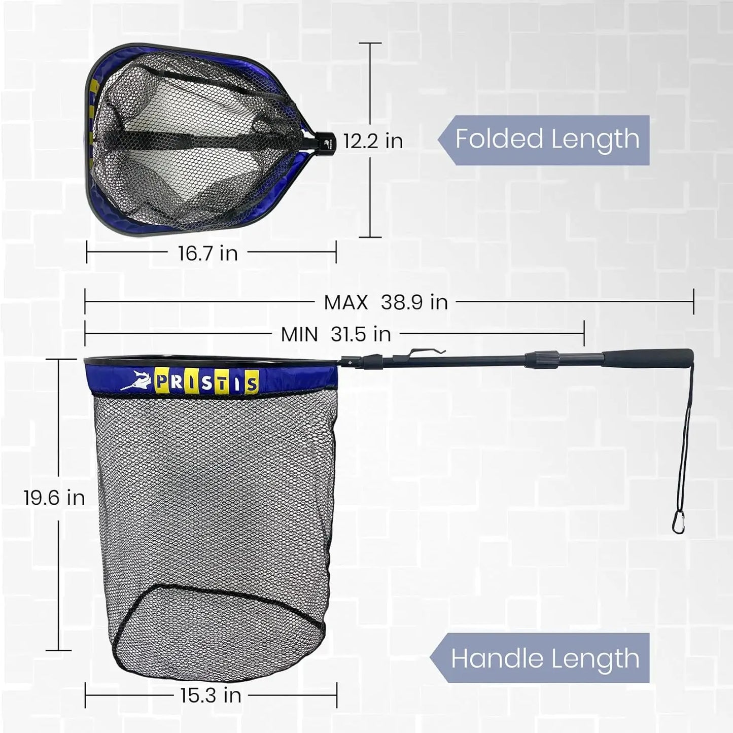 Lightweight Floating Fishing Net with Telescopic Pole, 20'' Deep, Rubber Coated, Foldable for Boat Kayak