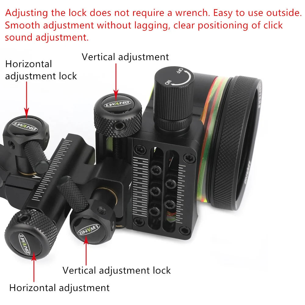 Bow Sight 5Pin Adjustable Fiber Optic Alloy Portable Durable for Compound Bow Target Shooting Practice Outdoor