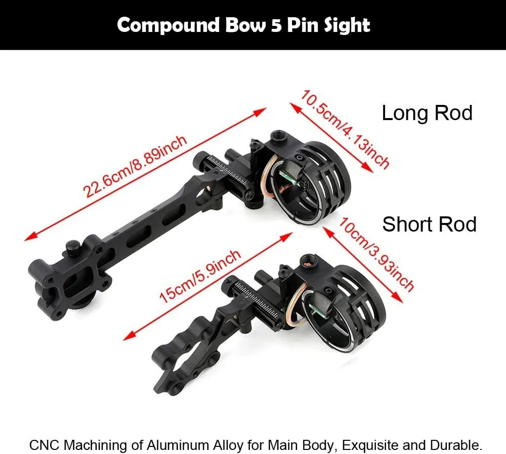 0.019“ Optical Fiber Compound Bow Sight Five Pin  Sight CNC Aluminum Alloy Left Right Hand for Adults Hunting Shooting Tool