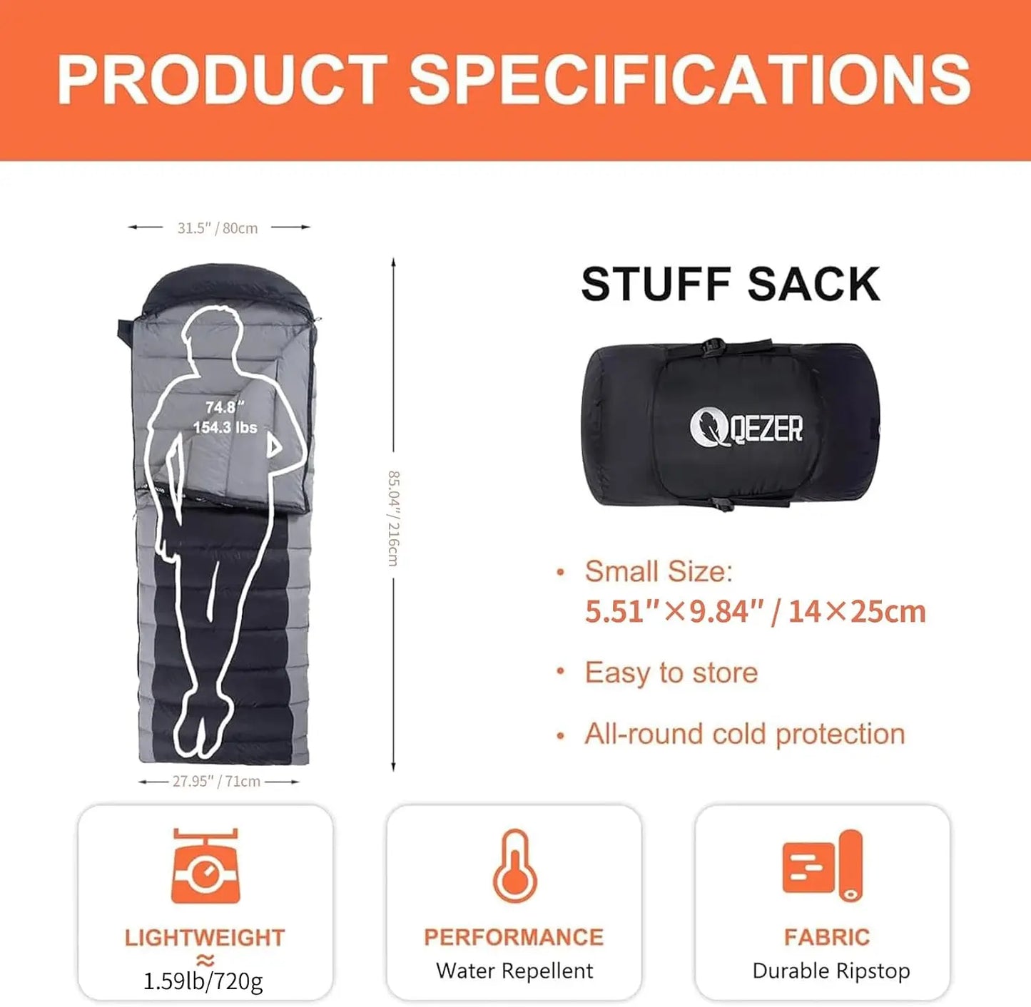 Ultralight Down Sleeping Bag for Adults - 600 Fill Power, Compact for Backpacking & Camping, All Seasons