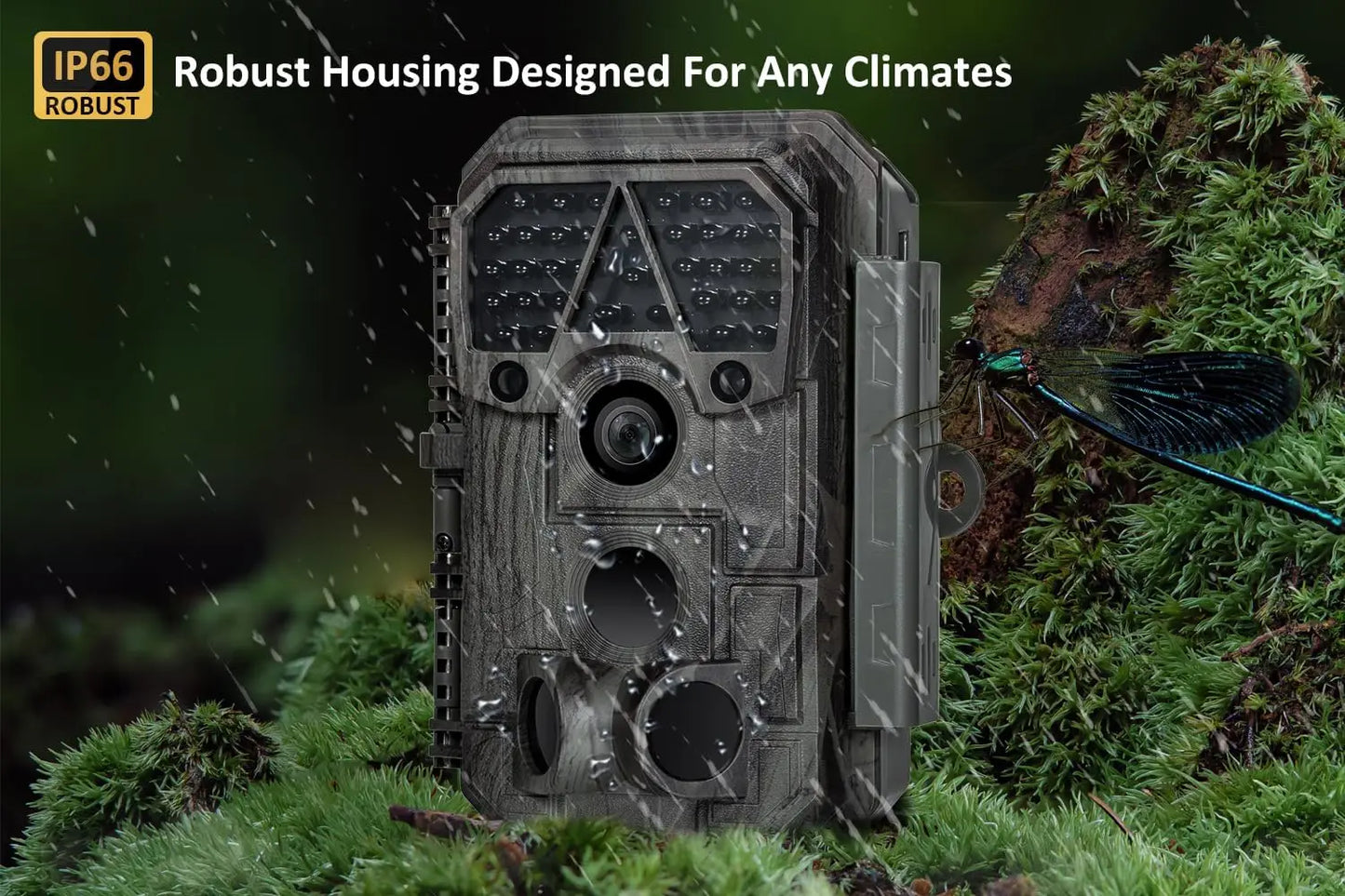 64MP Trail Camera with No-Glow Night Vision, Motion Activated, Waterproof for Wildlife and Hunting