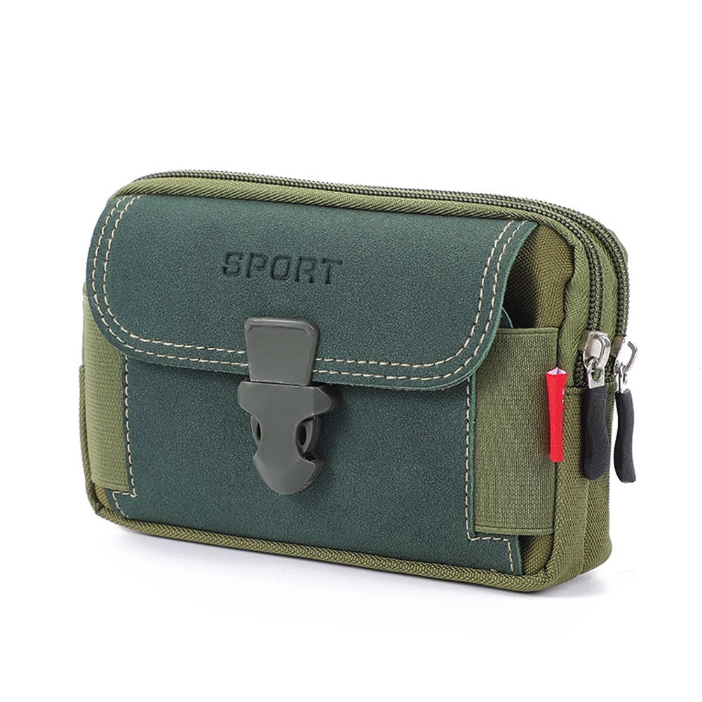 Multi-zipper Men Canvas Waist Belt Bum Bag Running Pouch Travel Camping Bags Casual Portable Mobile Phone Pouches