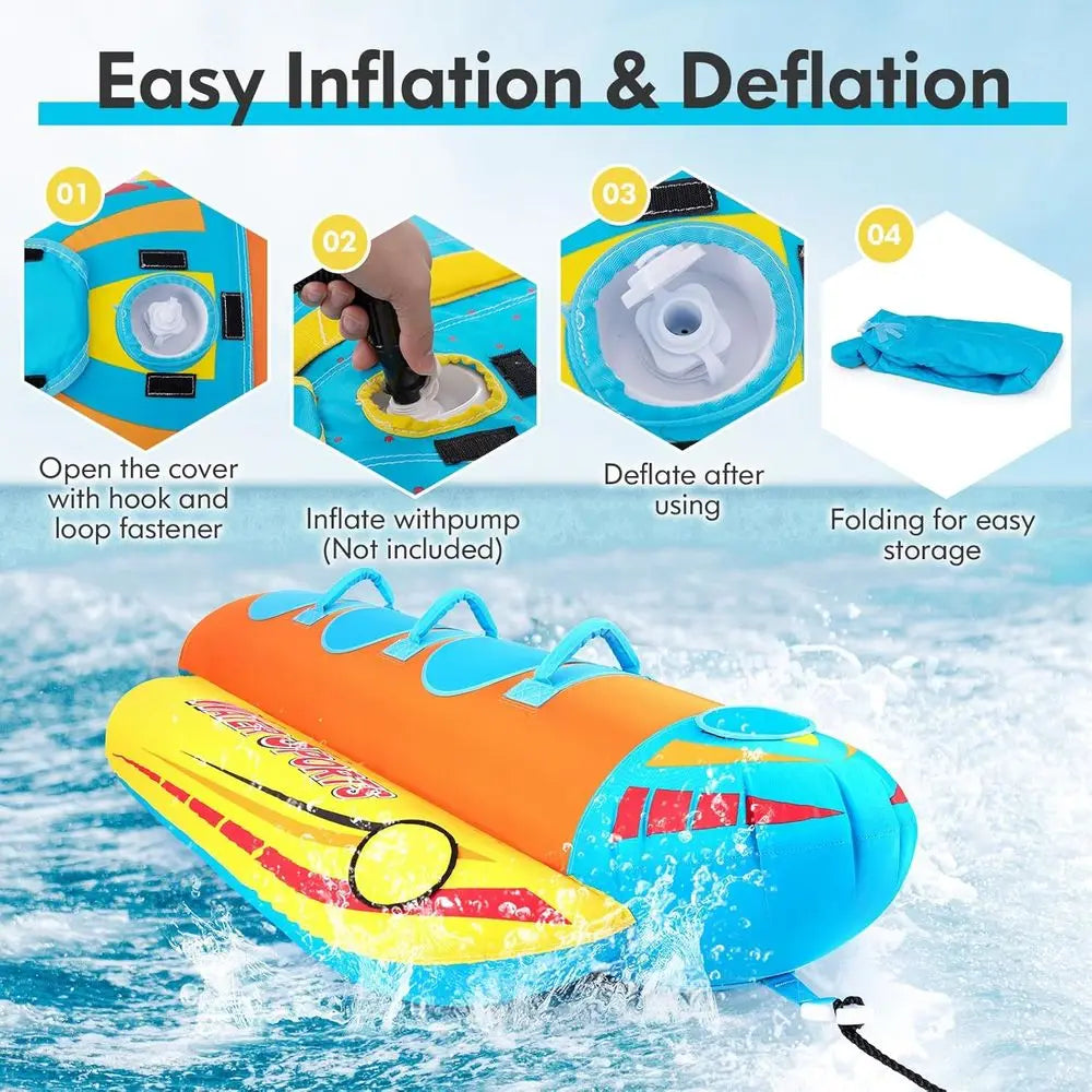 Towable Tubes for 1-3 Riders, Inflatable Hot Dog or Banana Boat with Cushioned Seats for Water Sports
