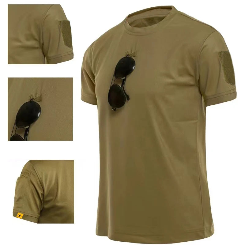 Men's Summer Tactical Sport Military Shirt Quicky Dry Combat Breathable Elastic Pullerover Hiking Camping Climbing Tops Tees