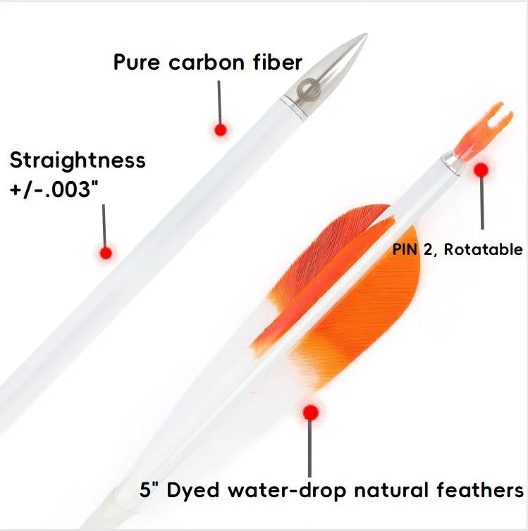 6pcs 32inch Archery Pure Carbon Arrow Spine 500 Shaft +/- 0.003 Recurve Bow Compound Bow Hunting Shooting Target Arrows