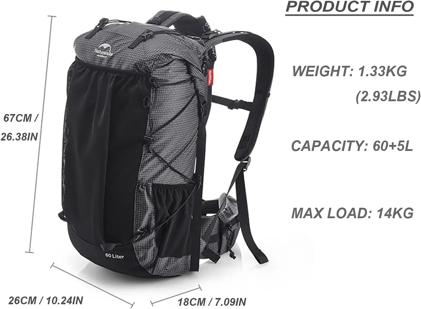 45L/65L Ultralight Hiking Backpack with Rain Cover, Internal Frame for Outdoor Sports