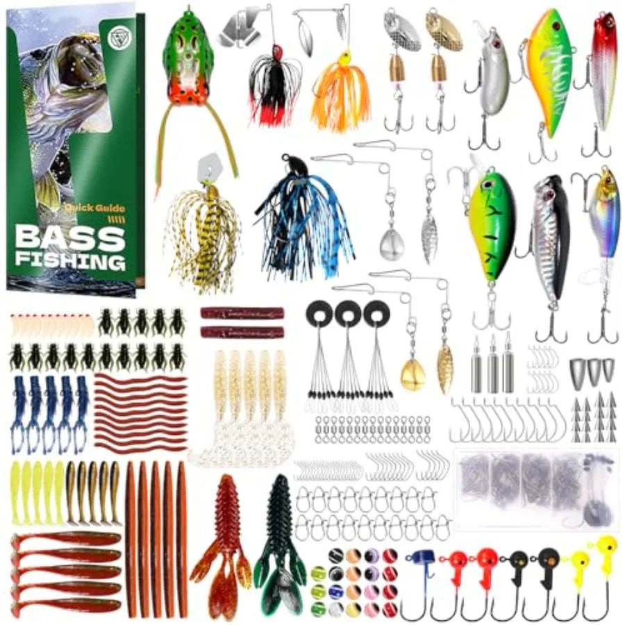 322-Piece Fishing Lures Kit - Buzz Bait/Spinner Baits/Jig/Frog, Fishing Tackle Box with Tackle Included, Soft Bait/Hooks/Weight
