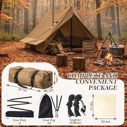Hot Tent With Stove Jack For 2-3 Person Camping Waterproof Lightweight Bushcraft Tent For Hiking Backpacking Outdoor Fishing