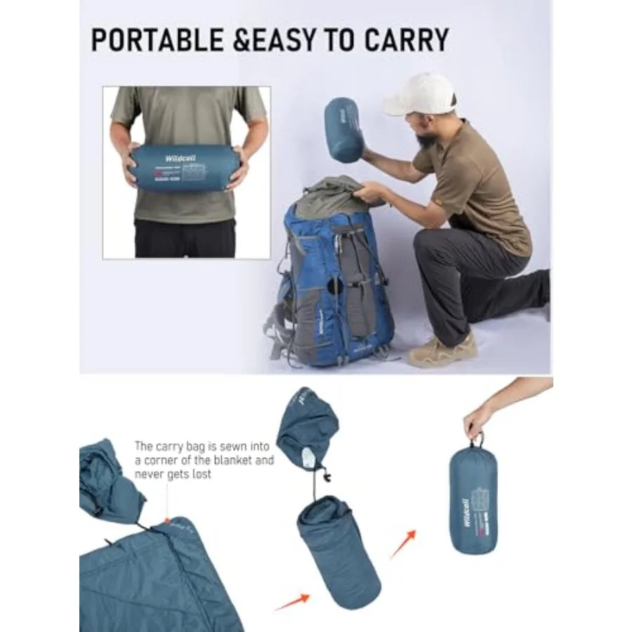 Hooded Camping Blanket with 3M Thinsulate Insulation Wearable Poncho Blanket Ultralight Foldable Quilt Sleeping Bag for Outdoor