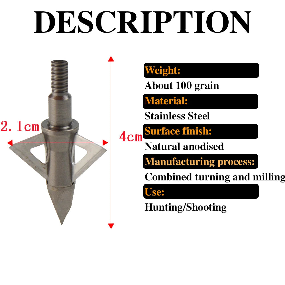 12pcs 100 Grain Arrowheads Stainless Steel 3 Blades Broadheads Archery Hunting Arrow Tips Bow Shooting Hunting Target Point