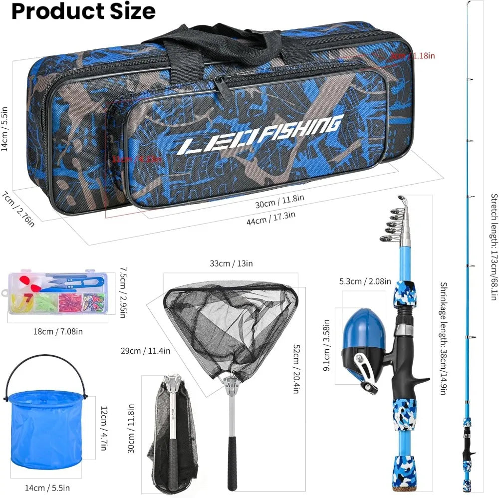 2 Set Kids Fishing Pole Set with Full Starter Kits Portable Telescopic Fishing Rod and Reel Combo for Boys Girls Youth