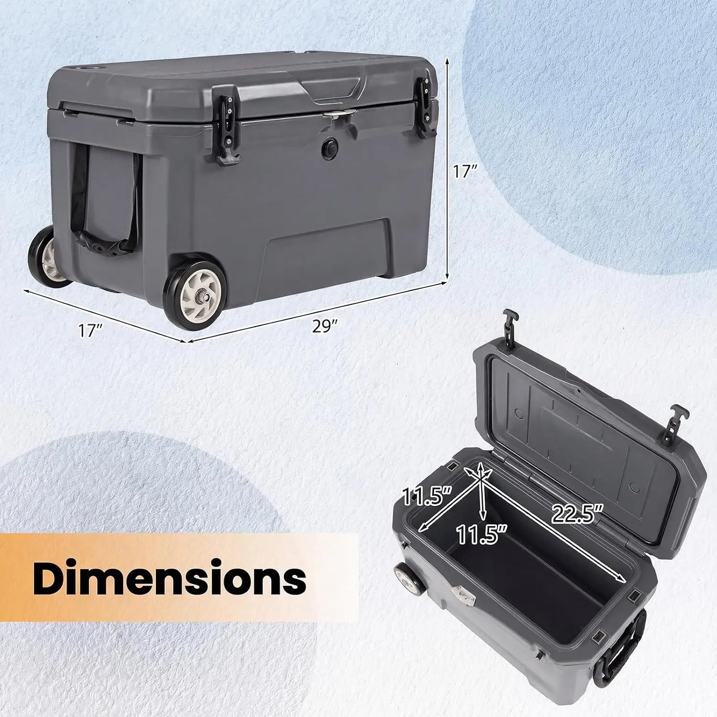 Portable Hard Cooler with 6-Day Ice Retention, Rolling Ice Chest, Telescoping Handle, Wheels, Dual Cup Holders,, Custom