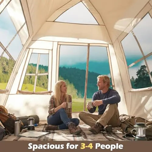 4 Person Automatic Cabin Tent With Rainfly Mesh Windows 2 Doors Carrying Bag Lightweight Outdoor Camping Hiking Travel