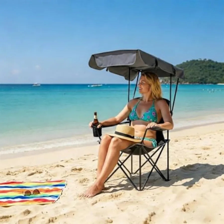 Portable Canopy Camping Chair 380 LBS Capacity Heavy Duty Oversized Folding Lawn Chair with Sunshade for Beach, Fishing, Sports