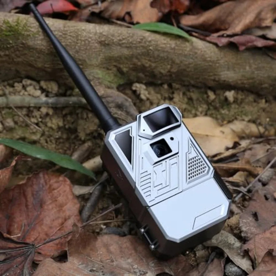 Wildlife hunting trail camera for outdoor use, rugged ABS plastic body, black color, no subscription fee with lifetime data-fre