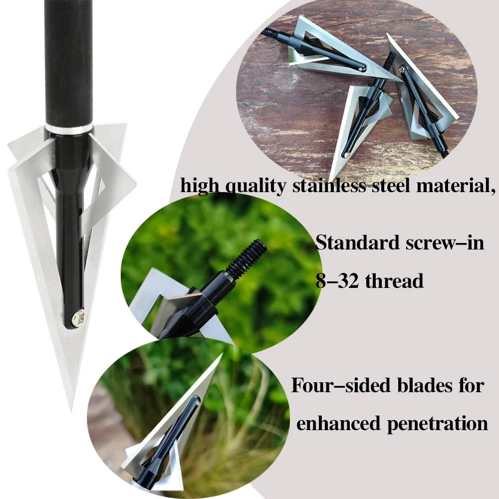 Hunting Arrow Tips 12pcs 120grain Screw-in Aluminum Steel Broadheads Durable Sharp Blade Points for DIY Arrow Shaft Compound Recurve Bow Shooting Target Practice Outdoor Archery Accessories