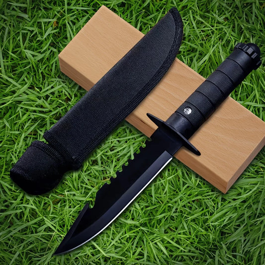 Tactical Camping Knife with Sheath - Stainless Steel Spear Point Blade, Ergonomic Grip & V-Grind Edge for Hunting, Fishing