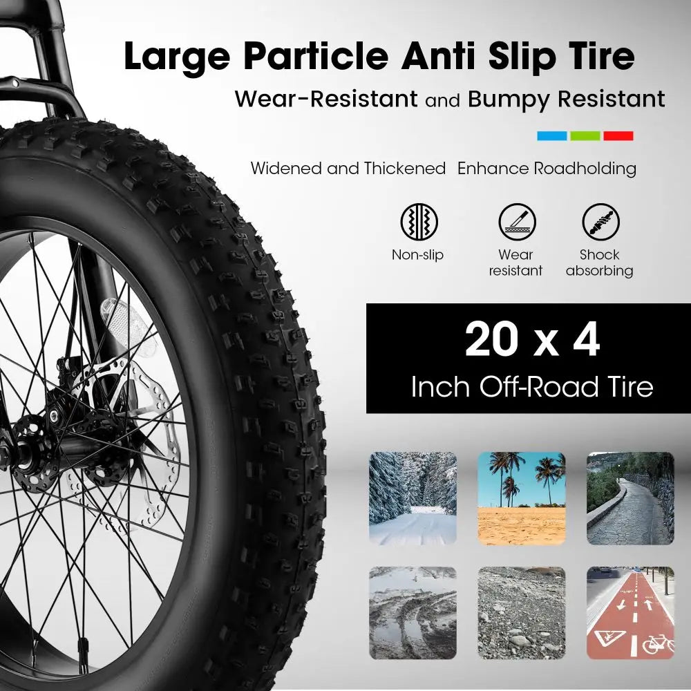 20 Inch Kids Teenagers Mountain Bike, High Carbon Steel Frame, Front Suspension & 7-Speed Drivetrain, Front & Rear Disc Brakes, Wear-Resistant Wide Tires for Off-Road & Snow Riding
