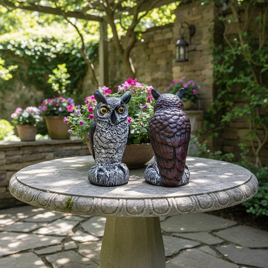 15.7" Garden Owl Statue Owl Decoys for Outdoor Garden Yard Plastic Owl Figurine Eyes to Scare Birds Away for Patio Lawn Ornament