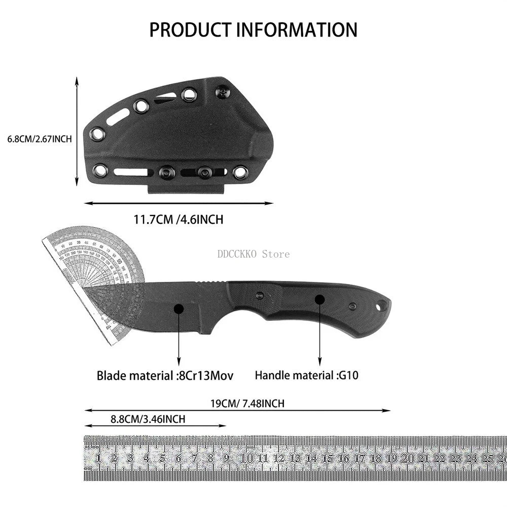 Multi-functional Outdoor Practical Straight Knife Full Tang 8Cr13Mov Fixed Blade G10 Handle with Sheath Camping Hiking Fishing Essential Tool