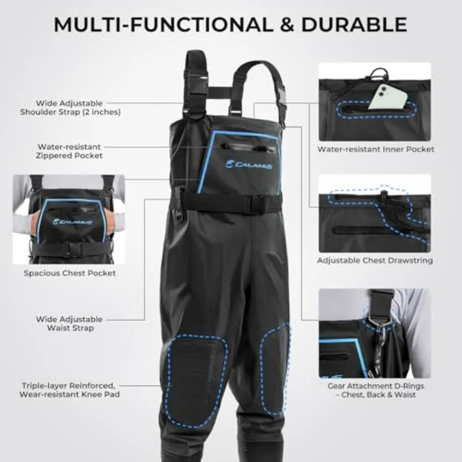 WaveWalker Fishing Waders for Men and Women, 100% Waterproof PVC Waders with Slip-Resistant Boots, Tear-Resistant Nylon