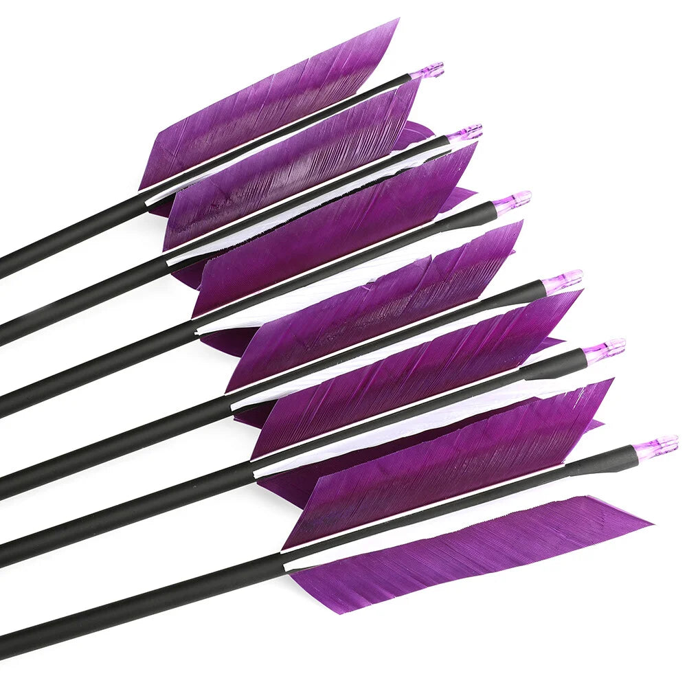 Mixed Carbon Arrows 12pcs 31.5inch Spine 500 OD7.8mm ID6.2mm with Turkey Feathers for Compound Recurve Bow Hunting Shooting Accessories