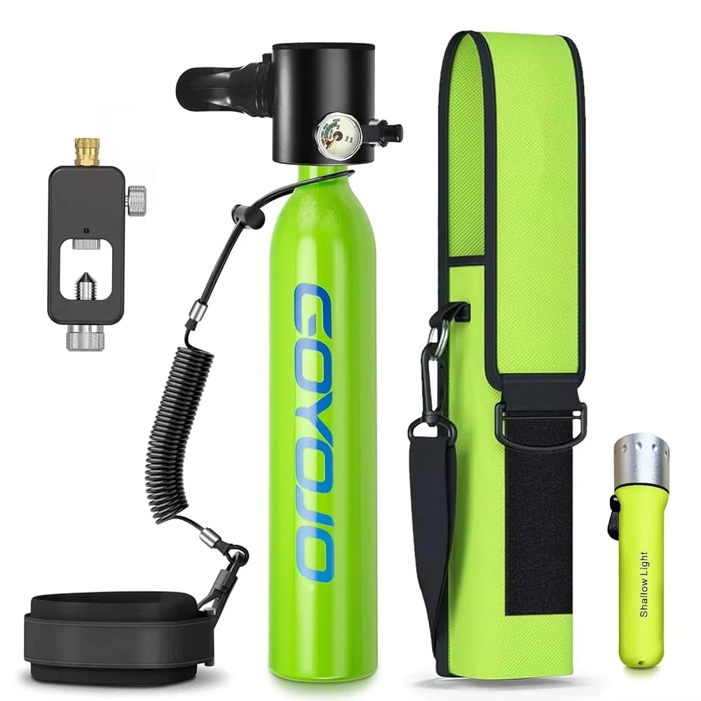 GOYOJO Mini Scuba Tank 0.5L Portable Reusable Diving Tank With  flashlight Emergency Diving Cylinder for Snorkeling, Freediving, Boat Cleaning & Air Backup Lightweight & Compact Design Pony Bottle