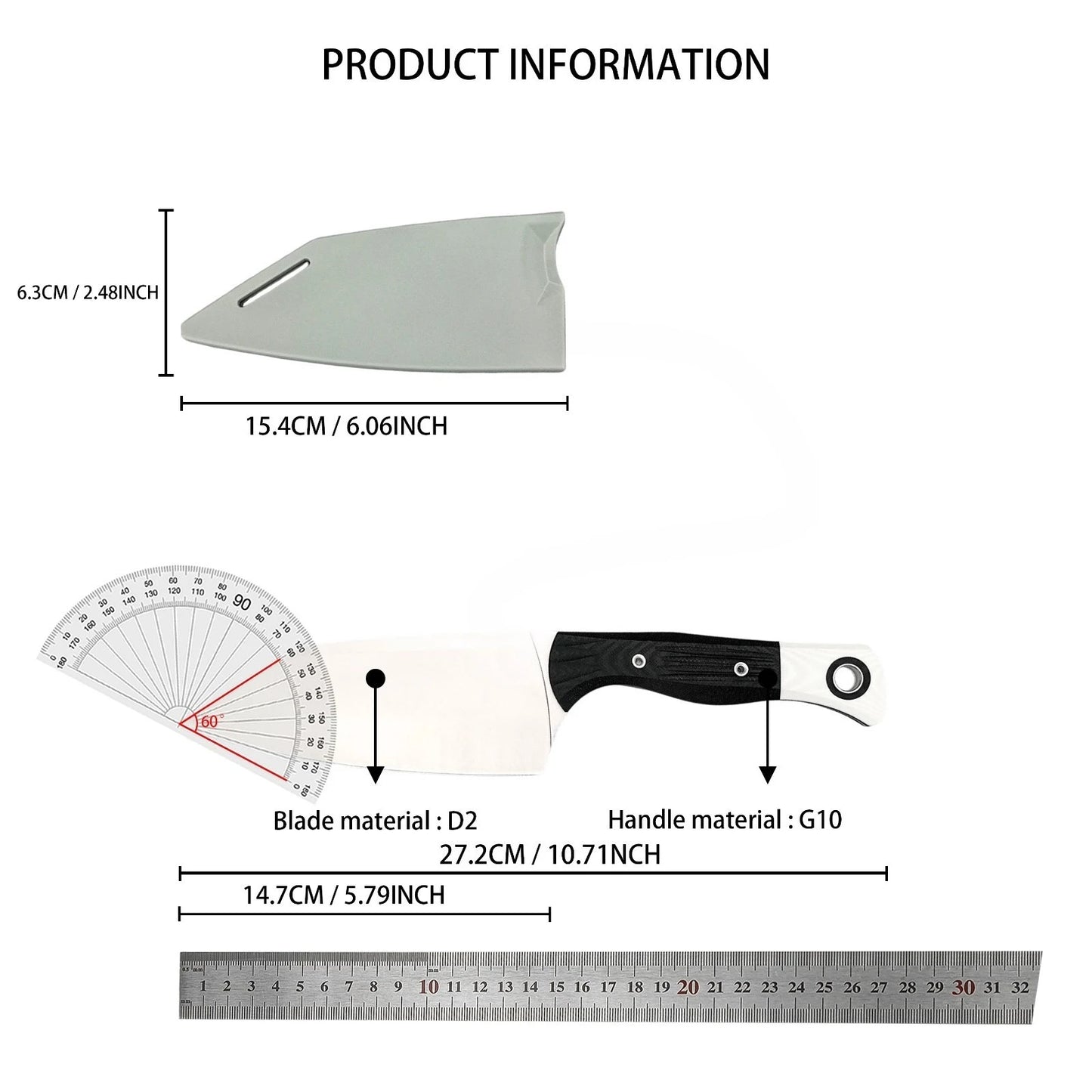 4170BK-01 High-Hardness Jungle Fixed-Blade Knife with Sheath, D2 Blade, G10 Handle—Everyday Survival, Camping, and Adventure Tool; Portable Outdoor Rescue Knife; Gift