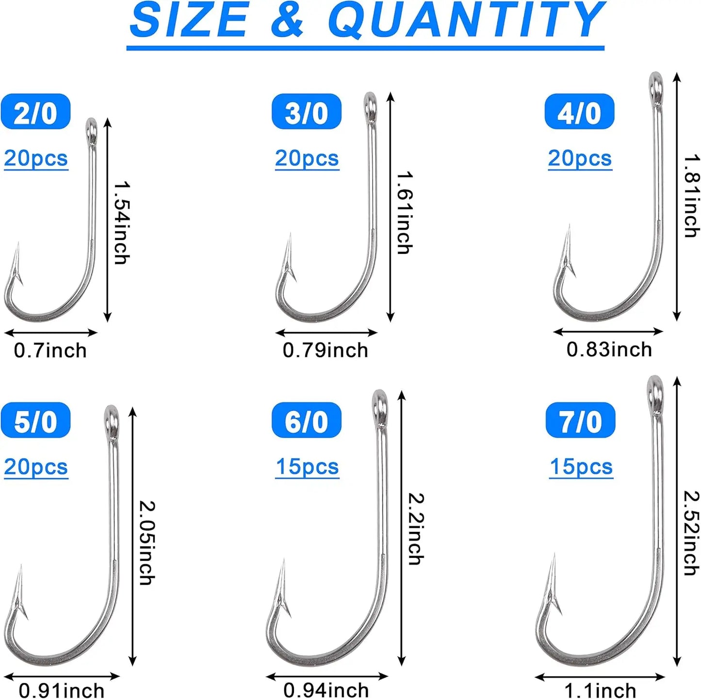 Saltwater Fishing J Hooks Kit,110pcs Forged Hooks Long Shank Stainless Steel J Fishing Hooks Set Trolling Sea Bass Fishhooks for Saltwater Freshwater