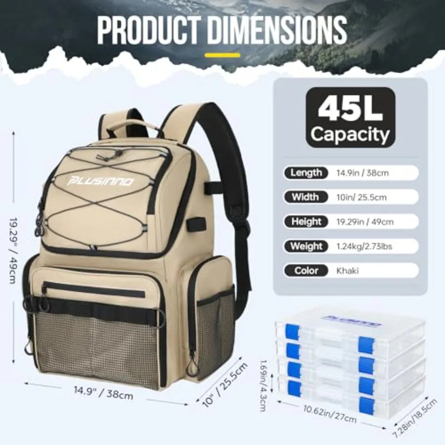 Cooler Fishing Backpack with Rod Holders 45L Large Water-resistant Fishing Tackle bag Store Fishing Gear Fishing Gifts for Men