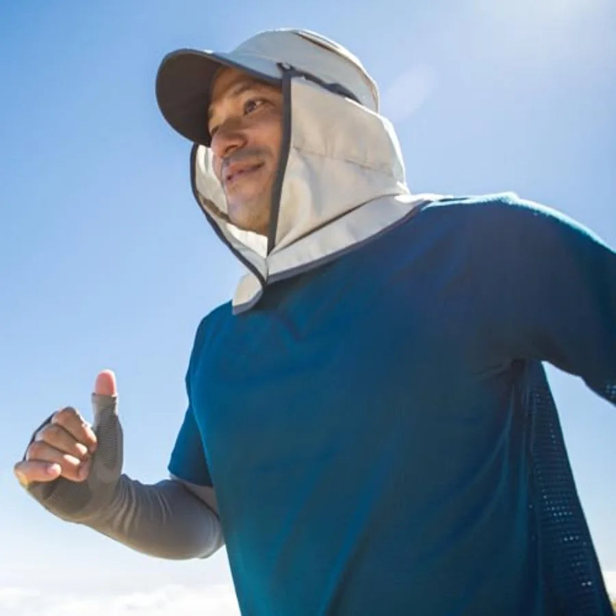 Sun Guide Cap for outdoor activities, made of lightweight nylon with UPF 50+ protection, available in navy blue and charcoal gr