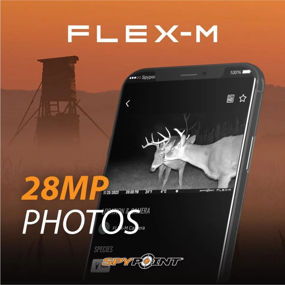 SPYPOINT Flex-M Solar Bundle - Cellular Trail Camera with Solar Panel, Best in Hunting Accessories, No WiFi Needed, GPS, Night V