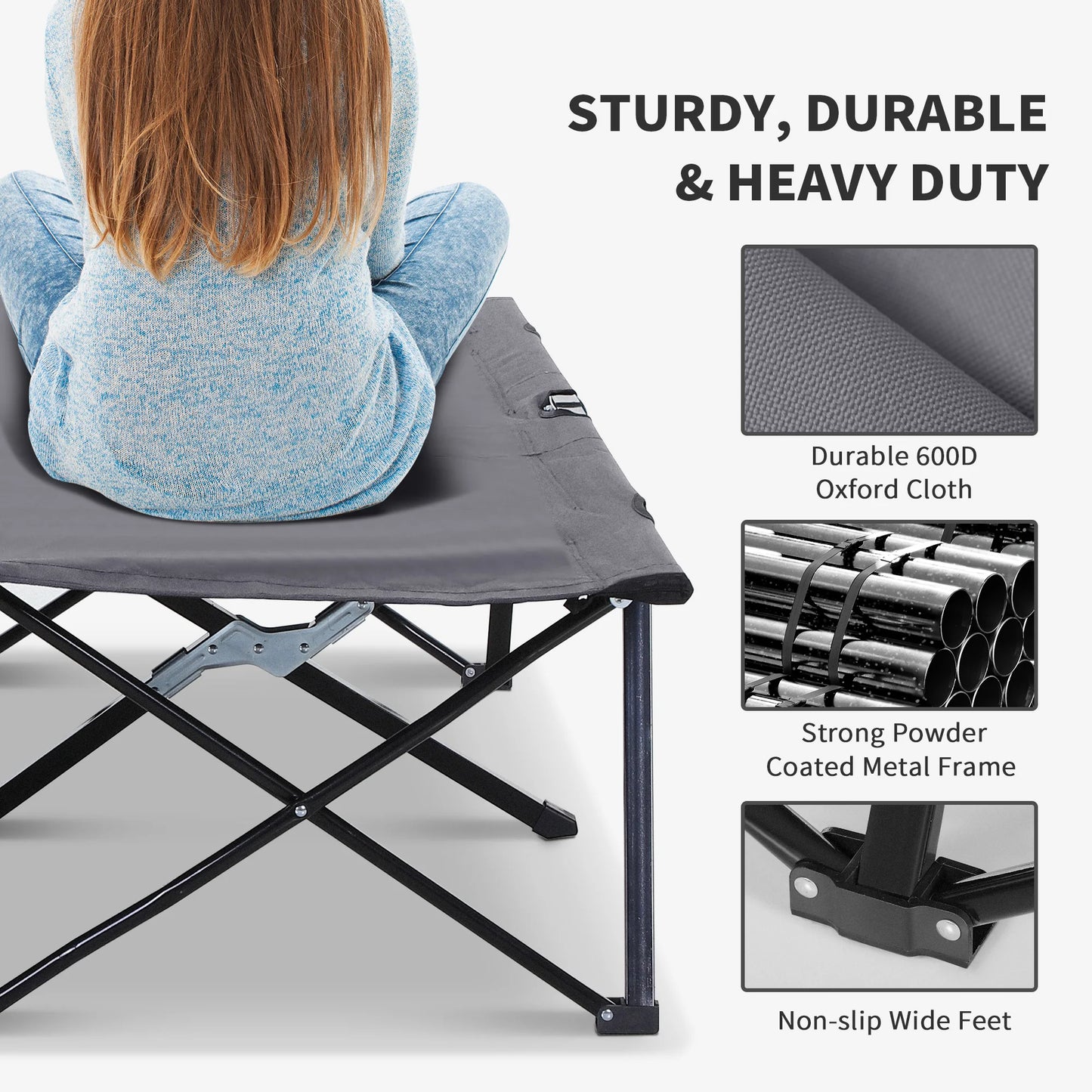 Double Camping Cot Bed, with Bag - Grey