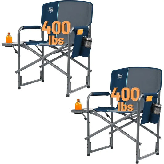 Double Pack Lightweight Portable Oversized Camping Chairs with Detachable Side Table, Suitable for Outdoors, Lawn, Picnic, Suppo