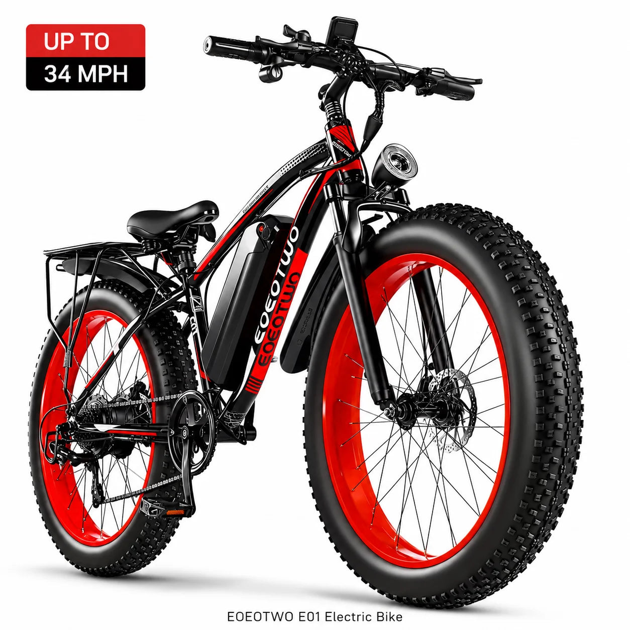 EOEOTWO 26" Fat Tire Electric Bike for Adults, 1000W Motor 1500W Peak, 48V 15Ah Battery, 34 MPH Max Speed, Up to 60 Miles Long Range