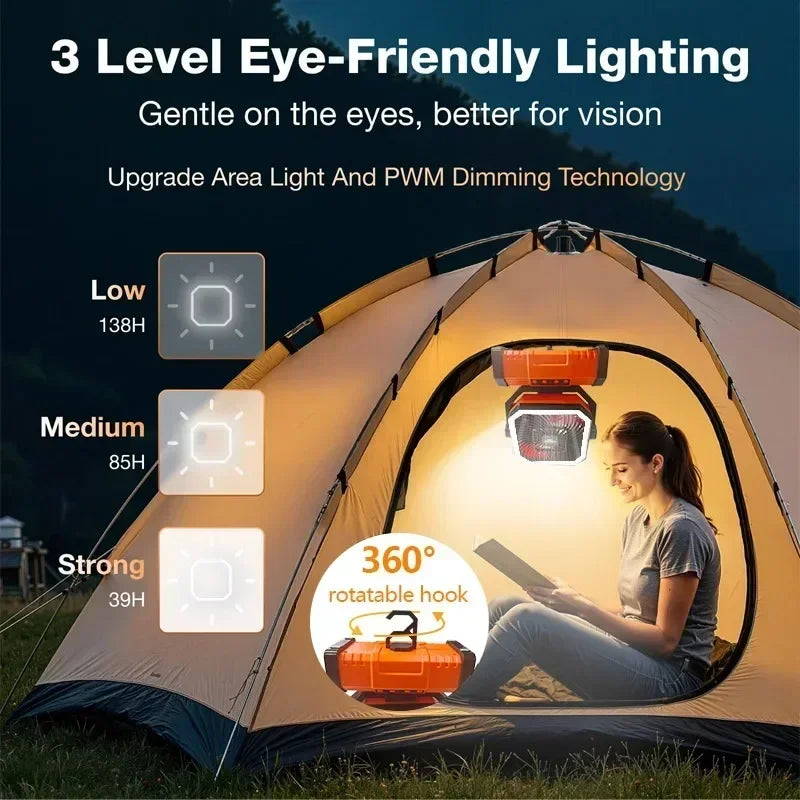 2025New Outdoor Camping Fan with Bluetooth Speaker Outdoor Ventilador Cool Air Portable Fan with Hook for Fishing and Picnicking