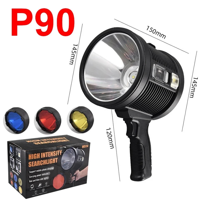 Rechargeable Spotlight, 1000,000 Lumens Handheld Hunting Flashlight Led Spot light with Cob Light and Solar Panels  for Camping