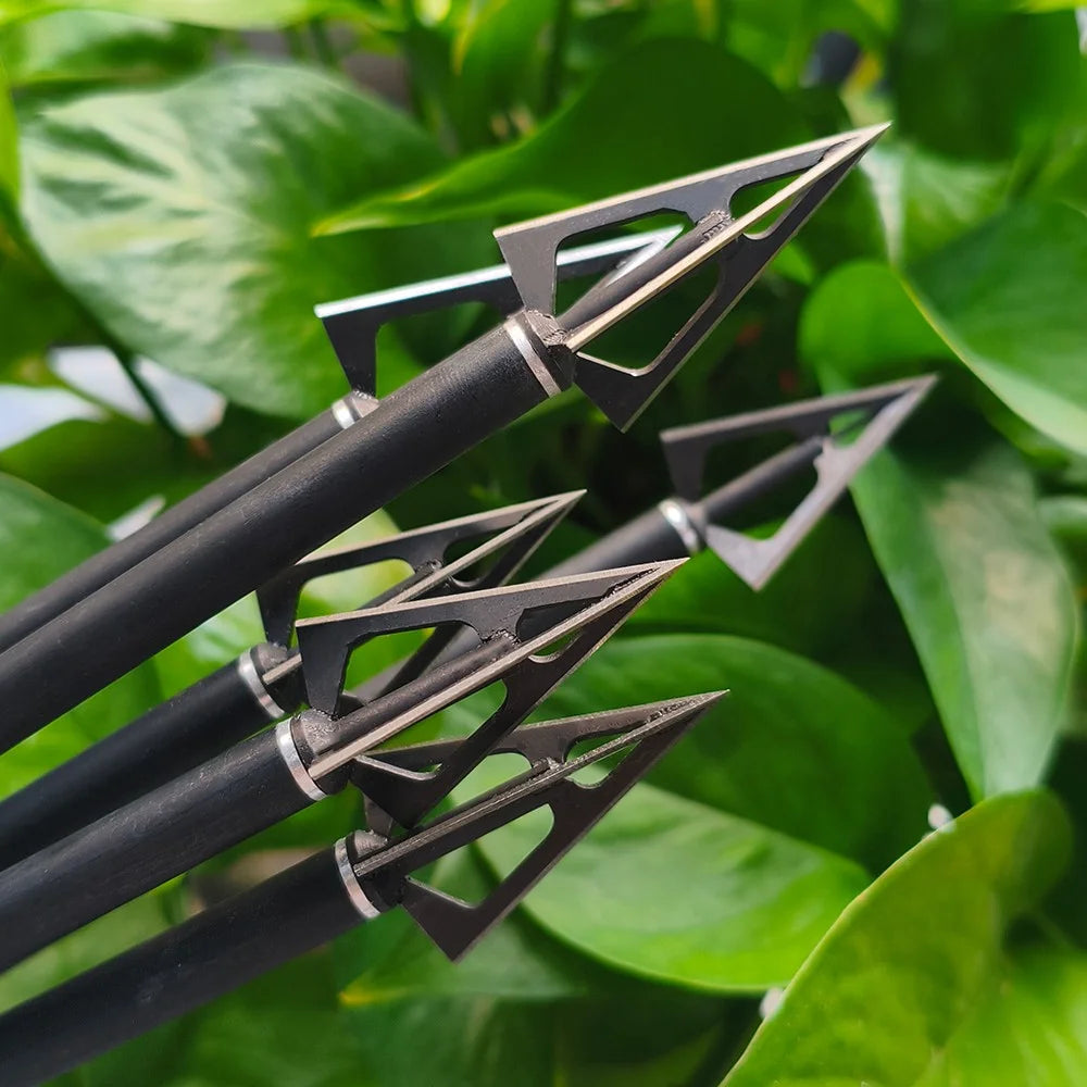 Hunting Broadhead Tips 12pcs 100Grain 3 Fixed Blades Stainless Steel Anti-Rust Screw-in Arrowheads for Compound Recurve Bow Shooting Target Practice DIY Arrow Shaft Outdoor Archery Accessories