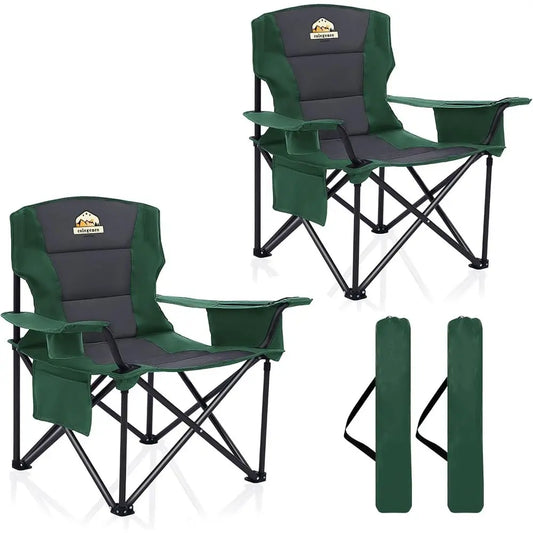Double Pack Heavy Duty Camping Chairs - 450lbs Capacity, Portable Collapsible with Carry Bag, Cooler & Cup Holder, Ideal for Out